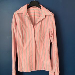 Thomas Pink Pink & Blue Striped Button Down 100% Cotton Size 12